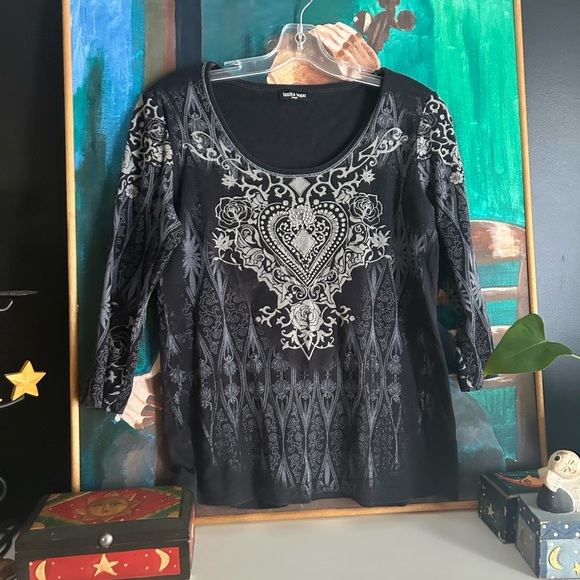 Vanilla Sugar Y2K Black and Gray Patterned Blouse Large - Picture 15 of 16